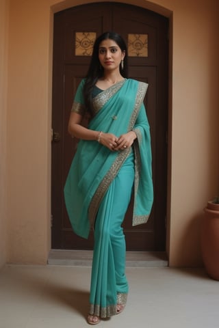  ,full_body, black saree in the rood,one cup of wather,