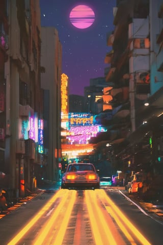 Anime-style street racer, neon-lit city, fast cars, drifting, adrenaline-fueled action, intense concentration, midnight speed