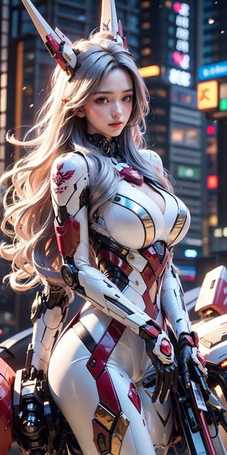 The beautiful 18-year-old Japanese girl has big eyes, a plump body, long legs, unreal and ethereal, and her long hair is blown by the wind, showing her beauty and amazing. Passionate and dynamic caressing beautiful breasts, girl, the mecha covers the other exposed large areas of skin on the breasts, smiling coquettishly, hands together are like hearts
Best picture quality, high resolution, 8k, realistic, sharp focus, realistic image of elegant lady, Korean beauty, supermodel, pure white hair, blue eyes, wearing high-tech cyberpunk style white fox suit with red edges, Radiant, sparkling suit, mecha, perfectly customized high-tech suit, ice and snow cherry blossom theme, customized design, 1 girl, mecha