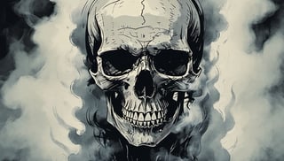 a skull made of smoke that comes out from a potion   