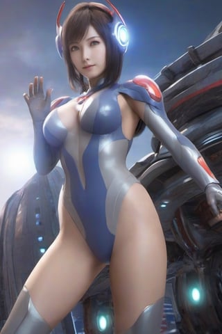 1girl,ultraman,bodysuit,looking at viewer,glowing,mecha,glowing eyes,science fiction,,large breasts,open clothes