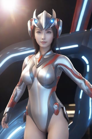 1girl,ultraman,bodysuit,looking at viewer,glowing,mecha,glowing eyes,science fiction,,large breasts,open clothes