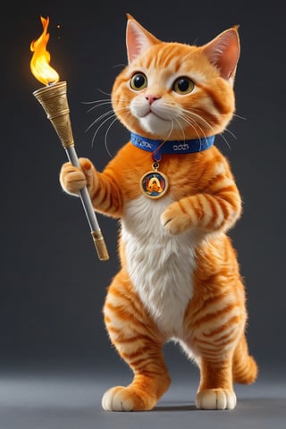 (masterpiece, best quality, highly detailed), orange cat carrying Olypic torch, Olympic games logo, Olympic circles, Paris 2024
