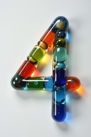 number four made out of colored glass marbles