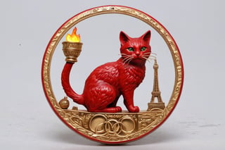 (masterpiece, best quality, highly detailed), red cat carrying Olypic torch, Olympic games logo, Olympic circles, Paris 2024
