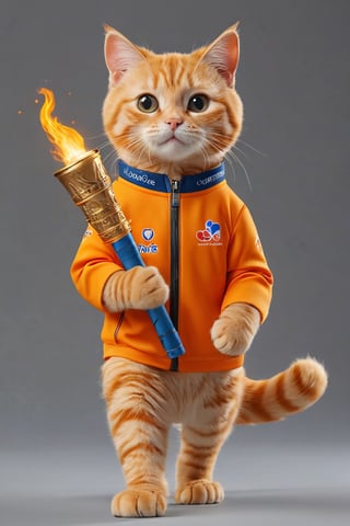 (masterpiece, best quality, highly detailed), orange cat carrying Olypic torch, Olympic games logo, Olympic circles, Paris 2024
