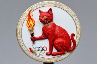 (masterpiece, best quality, highly detailed), red cat carrying Olypic torch, Olympic games logo, Olympic circles, Paris 2024
