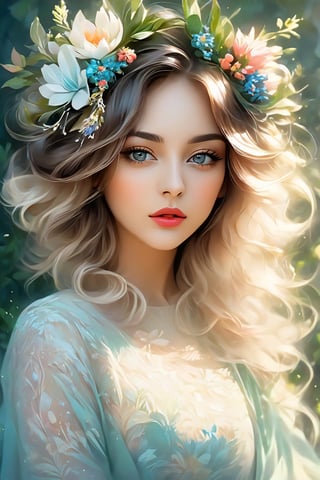 Image of a woman with flowers in her hair, elegant digital painting, beautiful gorgeous digital art, beautiful digital art, exquisite digital illustration, Beautiful digital illustration, detailed beautiful portrait, gorgeous digital art, beautiful portrait image, Beautiful illustrations, digital art portrait, lookover style, in digital illustration style, beautiful fantasy style portrait, beautiful digital artwork