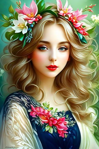 Image of a woman with flowers in her hair, elegant digital painting, beautiful gorgeous digital art, beautiful digital art, exquisite digital illustration, Beautiful digital illustration, detailed beautiful portrait, gorgeous digital art, beautiful portrait image, Beautiful illustrations, digital art portrait, lookover style, in digital illustration style, beautiful fantasy style portrait, beautiful digital artwork