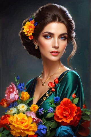 beautiful 50 years old woman in a blue dress with flowers in her hair, beautiful fantasy woman, beautiful woman, beautiful Victorian art portrait, beautiful Victorian art, beautiful fantasy portrait, Princess portrait, beautiful princess woman, fantasy woman, fantasy Victorian art, beautiful gorgeous digital art, fantasy portrait, very beautiful fantasy art, fantasy beautiful, beautiful digital images, elegant digital painting,colorful,DonMB4nsh33XL ,color art,Face makeup