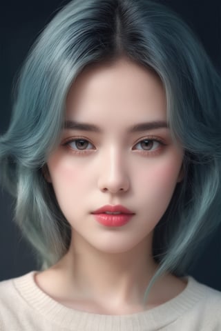 realistic,detailed,1girl,beautiful detailed eyes,beautiful detailed lips,extremely detailed eyes and face,long eyelashes,Sweater,order,Blue gradient background,Neon hair,Textured crop,Canadian,(masterpiece:1.2),(best quality),vivid colors
