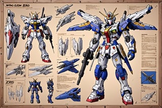 Detailed assembly instructions, written instructions, arrows and sketches for the    Wing Gundam Zero   on the board