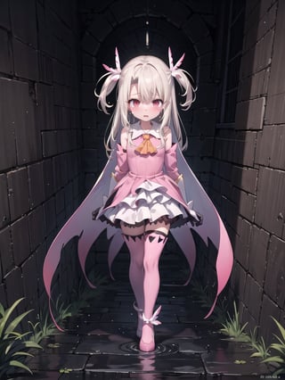 AAILLYA, LONG HAIR, TWO SIDE UP, HAIR ORNAMENT, SMALL BREASTS, MAGICAL GIRL, CAPE, YELLOW ASCOT, PINK DRESS, SLEEVELESS, DETACHED SLEEVES, WHITE GLOVES, WHITE SKIRT, PINK THIGHHIGHS
ood hands, perfect hands, pretty face, perfect face, childish face , full body, perfect body, pretty stockings, walk, night, dungeon, dark dungeon, muddy dungeon, perfect dungeon, nice dress, perfect dress, cave, dark cave, crying, darkness, crying, wall, stone wall, cave, hell, hell, hell, monster, perfect monster, monster,aaillya,chibi