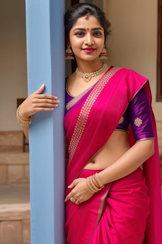 beautiful Indian 24 year girl , looking_at_camera, closeup  , on bar standing , red hair, cute face smile , tight boobs , full length pic one side pose, sarees , realistic body skin, royal looking  princess , body skin texture, face glow, attractive face, toxic eyes, round face, boobs size 46, tight stomach, abs on stomach,tight boobs, half cleavage visible,clothes texture good , brown eyes, looking forward, eyes people front look, image background , beautiful  traditional village woman , wearing red saree wet, swimming pool in wetted saree,back side knotted blause, transparent clothes, wetted hair, stomach visible, heavy jewellery, long hairs, cute smile, shiny eyes,prity eyebrow ,nice shape body,  crossed hand, full length body, sitting in image , 8k render, realistic portrait of an Indian girl with a muscular body, showcasing natural spots, taut skin, in a confident sitting pose, adorned in traditional Rajasthani princess attire, emphasizing realism and cultural authenticity, royal rajwadi background, palace in background, traditional Indian dress, realistic, smiley face, glow face, little bit fatty face, red dress colour, pink lipstick, bold lips, dress colour same like image, dressing like image, standing pose like image all specifications like image, rajwadi jwellery pandent, necklace, realistic.