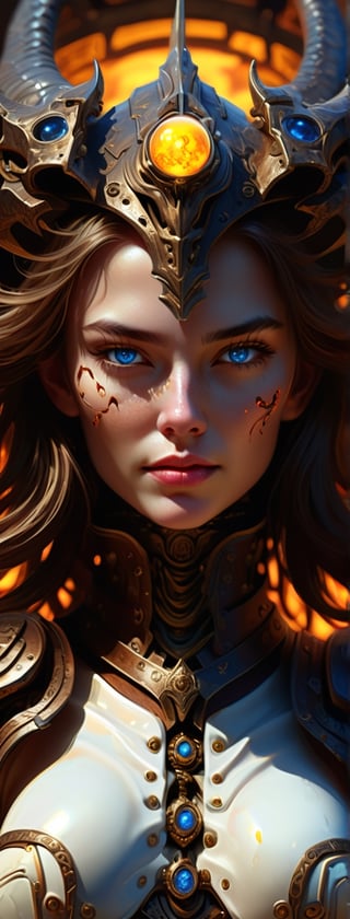 A dark comic art masterpiece depicting a cowgirl with long, wavy hair in the old west town. The scene is dominated by chiaroscuro and sharp ink lines, creating a high stakes atmosphere. The cowgirl, adorned in a beautiful white armor, faces a formidable, ferocious dragon. The dragon, with its yellow orb in tow, is rendered in intricate, abstract surreal detail, with low-poly, simplified shapes. The composition is a mix of acrylic painting, watercolor, oil painting, photography, and digital art, with brush strokes and dark red color pops. The cowgirl, with her seductive smile and blue  eyes, dons an opalescent armor, illuminated from within by bright damask pattern art by Demiurge Ash. The artwork, coherent and symmetrical, is rendered in 3D using Unreal Engine, with micro details and clear glass intricacies. The portrait is highly detailed and ultra detailed, suitable for 8k resolution, and showcases a beautiful, elegant person. The artwork trends on Artstation and exhibits a smooth, sharp focus, influenced by the styles of Artgerm, Tomasz Alen Kopera, Giger, ,DonMCyb3rN3cr0XL {{full_body}}