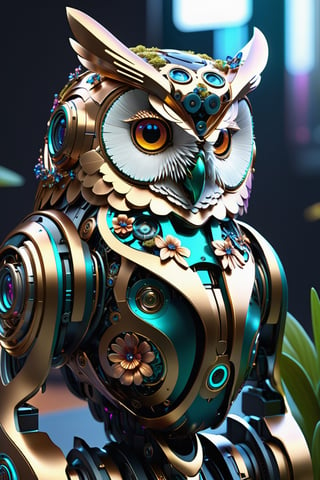 Cyberpunk style, (Full body)of an owl, robot Cyberpunk , floral! horizon zero dawn machine, intricate, elegant, highly detailed, ray tracing, digital painting, artstation, concept art, smooth, sharp focus, illustration, art by artgerm and greg rutkowski and alphonse mucha, 8 k âpsychedelic mushroom spores, skull-shaped, Photography, Shot on 70mm, Super-Resolution Microscopy, Exposure, Megapixel, Evil, Nano, Moss, Tremella-Fuciformis, Ray Tracing Reflections, Ray Traced, insanely detailed and intricate, hypermaximalist, elegant, ornate, hyper realistic, super detailed,mecha musume,mecha