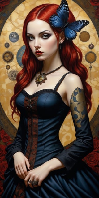 create a imposibly creative picture about stunningly beautiful young goth woman in pop art realm, a picture woven from contradictions, combination of incompatible, truly artwork, use merge of artwork styles of Carrie Ann Baade and Esao Andrews, (((stylized))),(((highest resolution))),(best quality),((extremely sharp focus))
