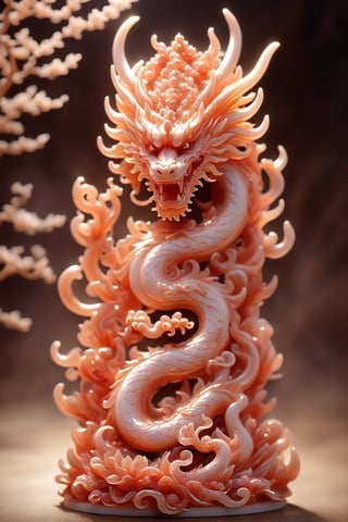 wood masterpiece depicting a Chinese dragon in hell, red color