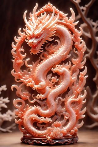 wood masterpiece depicting a Chinese dragon in hell, red color