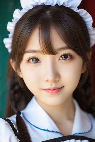 {{Beautiful and detailed eyes}, Detailed face, detailed eyes, slender face, real hands, cute Korean girlfriend 17 year old girl, perfect model body, looking at camera, sad smile, dynamic pose, white and black maid outfit, Akiba Maid Cafe , Akihabara, medium breasts, cosmetics advertising model, girlfriend girl is walking,
