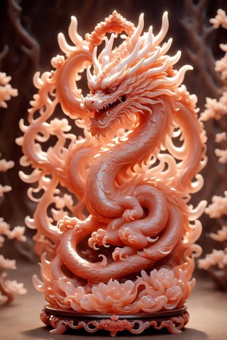 wood masterpiece depicting a Chinese dragon in hell, red color