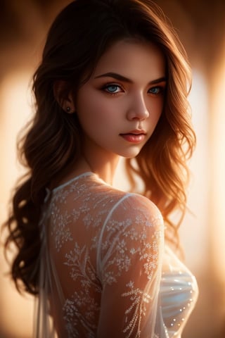 1girl, 8k beautiful young woman, (translucent clothing), elegant, very detailed, digital hyperrealistic photography filigree, shy, masterpiece, side lighting, (detailed beautiful eyes),