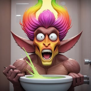 vivid whimsical toiilet themed monster madness, crazy cool colorful commode creature chaos, bathroom humor hilarious horrors , score_9, score_8_up, score_7_up, 