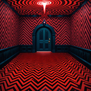 Twin peaks, fwwm, lynch, psychedelic, haunting, creepy, twin peaks black lodge, best quality, Fizzlespell style ,CartooNuclear Meltdown style