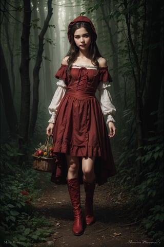 little red riding hood, 13 year old, fresh faced, pretty happy_face, full_body, vivid color, masterful painting in the style of Anders Zorn | Marco Mazzoni | Yuri Ivanovich, Aleksi Briclot, Jeff Simpson, digital art painting style