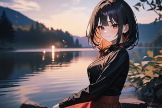 1girl, Kurumi Tokisaki , date a live, lake, [2.5D:7], masterpiece, best quality, highres, newest, very aesthetic, General