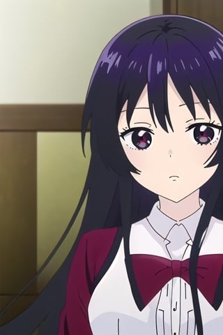 anime girl with long black hair and red collared shirt, anime moe artstyle, anime visual of a cute girl, hanayamata, gapmoe yandere, shuushuu anime image, rei hino as a princess, anime best girl, sui ishida with black hair, by Jin Homura, as an anime character, female anime character