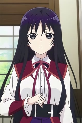 anime girl with long black hair and red collared shirt, anime moe artstyle, anime visual of a cute girl, hanayamata, gapmoe yandere, shuushuu anime image, rei hino as a princess, anime best girl, sui ishida with black hair, by Jin Homura, as an anime character, female anime character