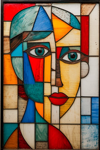 Cubist Portrait,Girl,Paul Klee, Matisse ,(leaded stained glass), cubism,cubist painting , abstract ,<lora:659095807385103906:1.0>