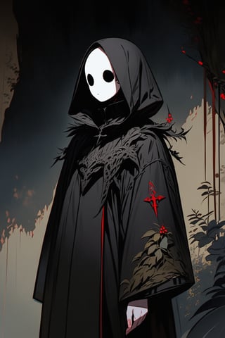 score_9, score_8_up, score_7_up, score_6_up, (ethereal dark fairy tale by Nicola Samori, JC Leyendecker), sad young anime boy, 12yo, white face, standing  in a dark forest,, dark red kimono, dark forest, (dark + gothic, + foreboding background:1.4), more detail XL,upperbody