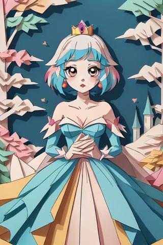 colorful paper art of a cute princess, detailed
