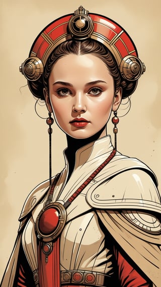 (Grzegorz Rosiński style:0.8) , (Janusz Christa style:1.2) , 

Young beautiful girl look like young princess Amidala from "Star Wars",
 
 realistic,  draw,Comic book Janusz Christa  style, Vector Drawing, ink lines, professional, 4k,  colors, vintage, ,Flat vector art,Vector illustration,flat design,Illustration,illustration,Comic Book-Style 2d,more detail XL