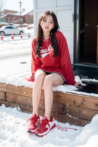 girl, high school girl, home, fine snow, hot spring heat presents contrast, everyone has a comfortable expression, (full body:1.5). The goal is to create a ((professional photograph)) that is both visually striking and technically superb.
 eating breakfast, sitting on table, red clothes