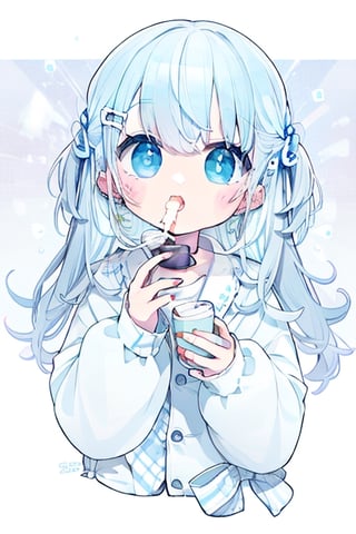 a girl with white shirt hair eating