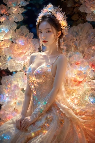 (Masterpiece, Top Quality, Best Quality, Official Art, Beauty and Aesthetic: 1.2), (1girl), Extremely Detailed, (Abstract, Fractal Art: 1.3), Supreme Detailed, Detailed Eyes, Colorful Light Particles, Hanfu, Colorful jewelry, sexy, (nsfw),