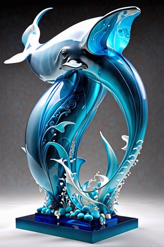 beautifull sperm whale wearing the blue turquoise on she head and tails, in the style of translucent cystal waves, blue and white abstraction, animated gifs, biomorphic sculpture, airbrush art, decorative vessels, focus on joints/connections