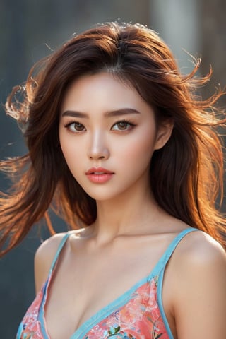 hyperrealistic, a masterpiece shot, (((gorgeous young woman))), full body lean forward, Gumiho, ((masterpiece)), ((best quality)), (((photo Realistic))), extremely detailed cg 8k wallpaper, bright colors, Dramatic light, dynamic angle, Beautiful, stunning, windy, high detail hair,(highly detailed eyes), (highly detailed facial features), lifelike texture, slender body, toned body, perfect face, slim athletic body, 