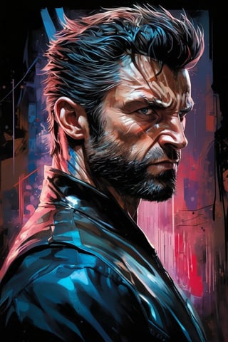 Hyper-realistic digital portrait of Logan, known as Wolverine, a brand new version superhero hybrid of venom,rendered with Dan Hipp's trademark blending of photo-realism and fantastical textures. Wolverine's grizzled face and muscular physique displayed with forensic detail, minor scars and bruises lending gritty verisimilitude. His adamantium claws extended in a combative stance, razor-sharp steel glinting under neon signs of a gritty alleyway. Subtle luminescent threads pulse through muscles and between armor plating like circuitry, smooth, sharp focus, art by Carne Griffiths and Wadim Kashin, unique design suit, award winning photography, masterpiece movie poster