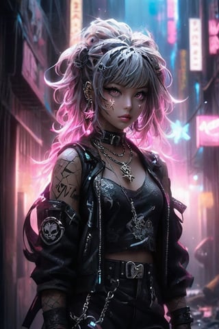 A captivating, high-quality photo of a bizarre graffiti punk scene set in a dystopian world. The focal point is a powerful, dark figure rising from the ashes, surrounded by a cloud of smoke. The figure is adorned with chains and cybernetic enhancements, and their eyes glow ominously. The background is a gritty, graffiti-laden cityscape, with towering skyscrapers and a hazy, neon skyline. The foreground features a chaotic mess of rubble and debris, highlighting the destructive power of the scene. The overall atmosphere is dark, intense, and cinematic, reflecting the dark fantasy elements and the transformation of laws into dust., graffiti, cinematic, dark fantasy