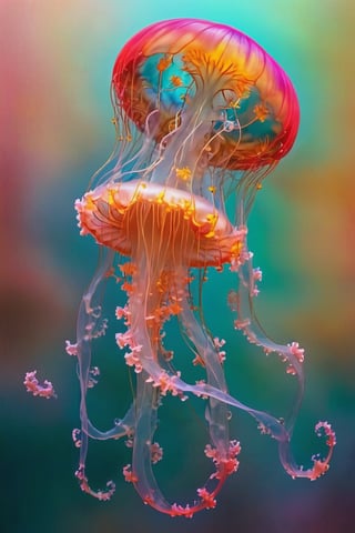 Portrait of a ghostly jellyfish, shiny aura, highly detailed, gold filigree, intricate motifs, organic tracery, by Android jones, Januz Miralles, Hikari Shimoda, glowing stardust by W. Zelmer, perfect composition, smooth, sharp focus, sparkling particles, lively coral reef background Realistic, realism, hd, 35mm photograph, 8k), masterpiece, award winning photography, natural light, perfect composition, high detail, hyper realistic,<lora:659095807385103906:1.0>,<lora:659095807385103906:1.0>,<lora:659095807385103906:1.0>