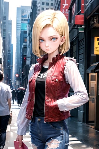 //Quality,
masterpiece, best quality
,//Character,
1girl, solo
,//Fashion,
,//Background,
,//Others,
Android18DB,striped_sleeves,long_sleeves, denim_jacket,vest,earrings, superpower