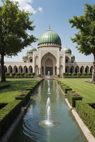 A beautiful mosque the green colour, surrounded by beautiful gardens and eight domes will look like a heavenly house with fountains and rivers flowing along its sides.