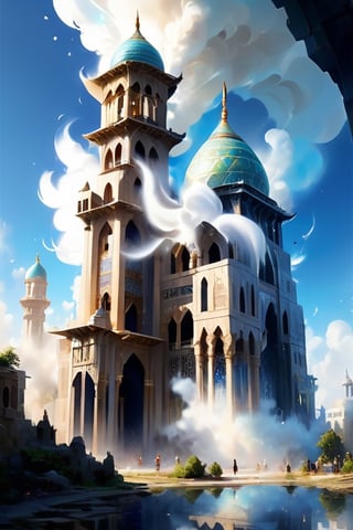 Build a mosque, Great castle, art photography, impressionism, an airbrush painting, masterpiece 8k wallpapper, visionary art style, depth of field, 64 megapixels, detailed painting, splash art, atmospheric dreamscape painting, intricate ornate anime cgi style focus, an oil painting