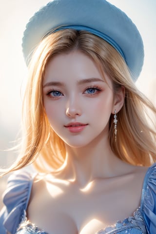 (best quality,4k,8k,highres,masterpiece:1.2),ultra-detailed,(realistic,photorealistic,photo-realistic:1.37),portraits,beautiful detailed eyes,beautiful detailed lips,extremely detailed eyes and face,longeyelashes,1girl,blonde hair, pink hat,blue shirt,smiling expression,natural light,soft shadows,fine texture,subtle colors,gentle background,subtle highlights and shadows,vibrant colors,feminine features,lively pose,serene atmosphere