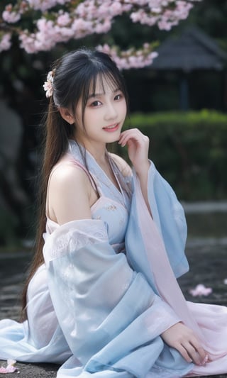 a woman in a blue period dress sitting on the ground,traditional attire,hanfu,cherry blossoms,serene expression,seated pose,ethereal lighting,black background,flowing fabric,reflective surface,high contrast,gentle gaze,soft makeup,pastel colors,blurred petals falling,cultural,fantasy ambiance,elegance,grace,historical costume,fabric draping,photoshoot,artistic composition,side lighting,blue gradient dress,tranquil atmosphere,delicate accessories,hair ornaments.,arien photography,sexyling54894416,sexyqni58919407,sexylala49407520,sexylingling1094075,sexymaga1623082,sexycaicai38730