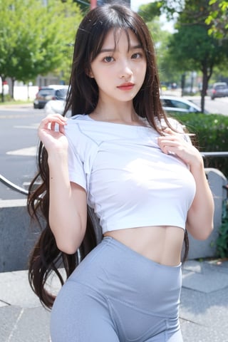 18 years old instagram girl, ((yogapants))
, small tiny breast, Eurasian, Young beauty spirit, long wavy hair, (extra large brown nipples), (),shirt_lift